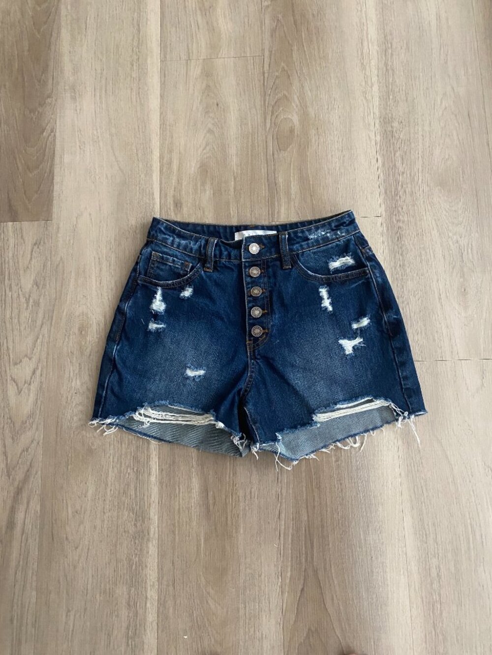 Nature Denim High Rise Distressed Jean Shorts XS Button Fly Raw Hem Festival